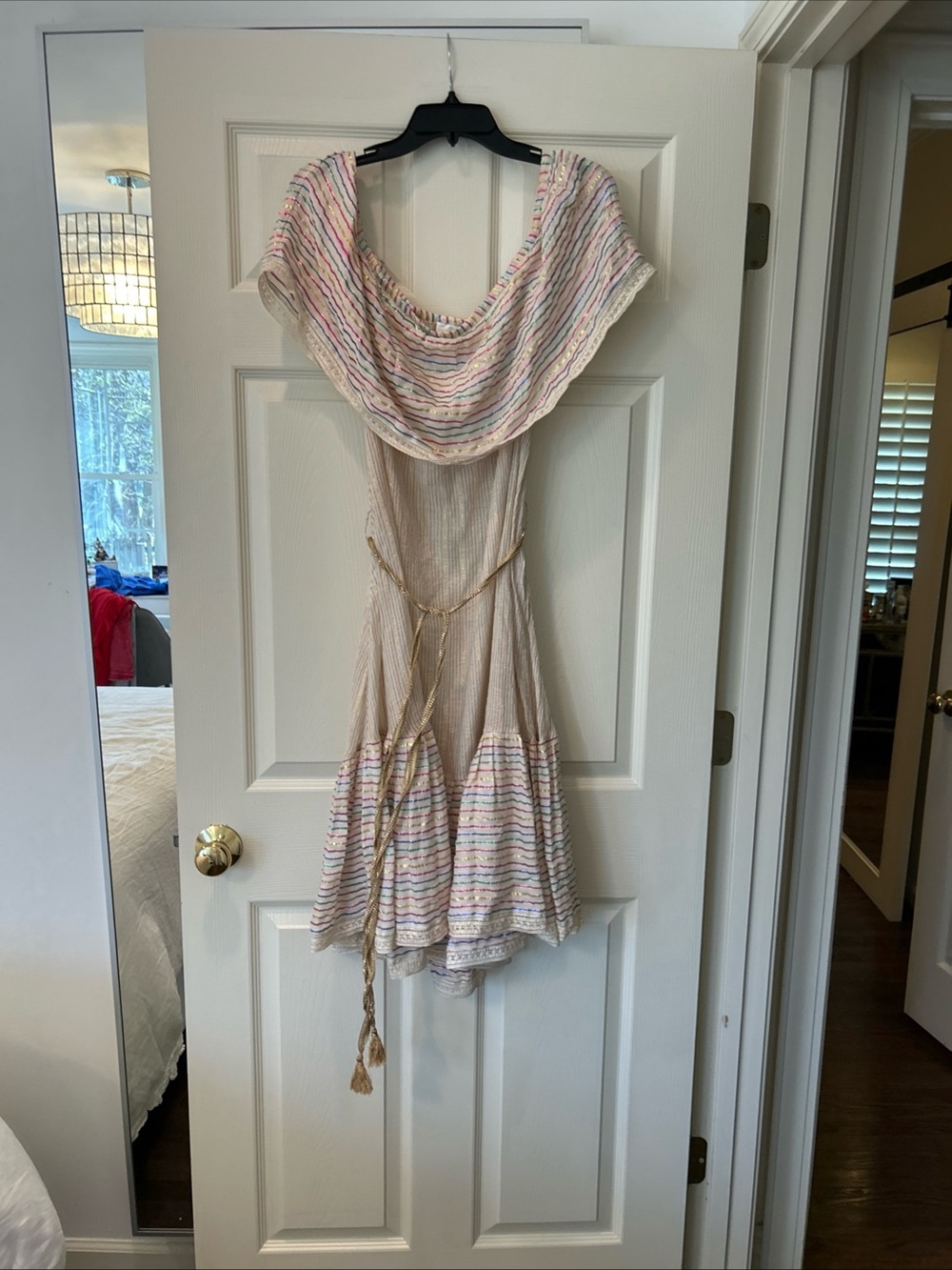 Miguelina Cream Mini Dress with Pastel Stripes